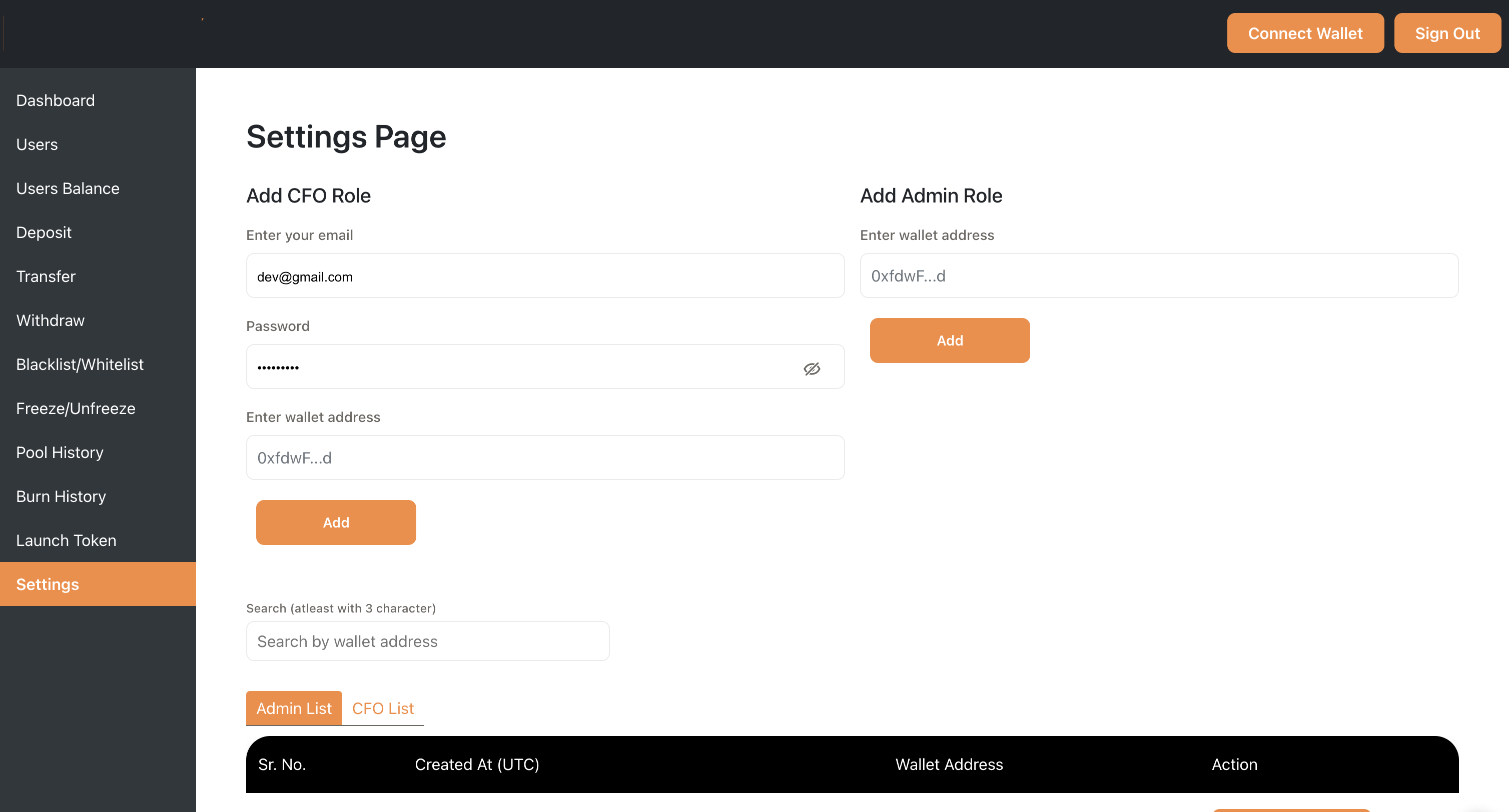 Dashboard mockup